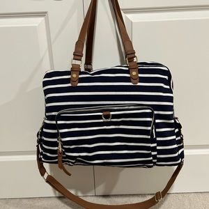 Madden Girl Weekender Bag, Navy and White striped Canvas.